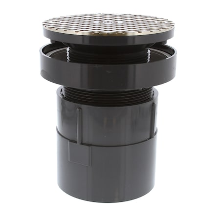 Jones Stephens 4in LevelBest Complete Pipe Fit Cleanout System, 3-1/2in Plastic Spud, 6in Nickel Bronze Cover D50480